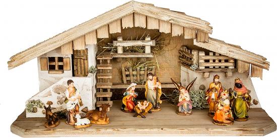 Weihnachtskrippe (W3) Krippenstall groß + Figuren