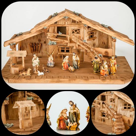 Nativity Scene (W9) Nativity Stable made of wood by a carpenter – finest workmanship + figures