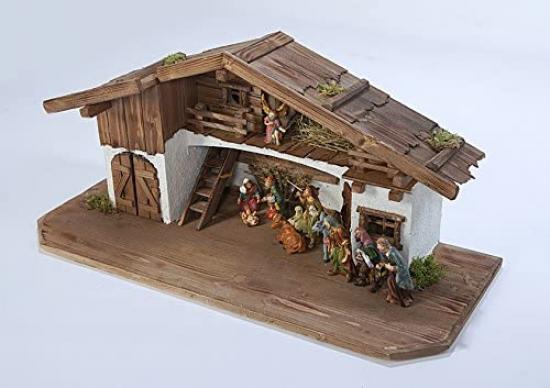 Weihnachtskrippe (W10) Krippenstall groß + Figuren
