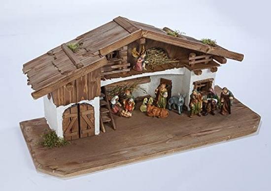 Preview: Weihnachtskrippe (W10) Krippenstall groß + Figuren