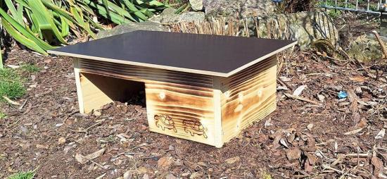 Woidherz XXL burnt wood tortoise house for outdoor garden enclosure