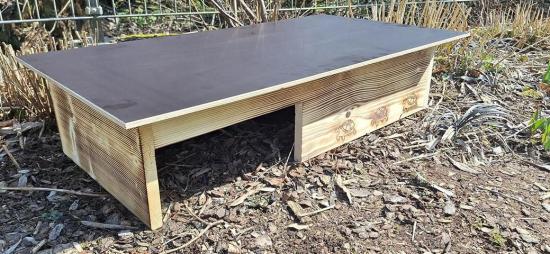 Preview: Interior view of Woidherz XXL wooden tortoise house for garden enclosure