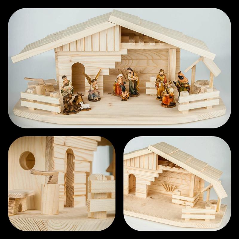 Weihnachtskrippe (W07) Krippenstall + Figuren
