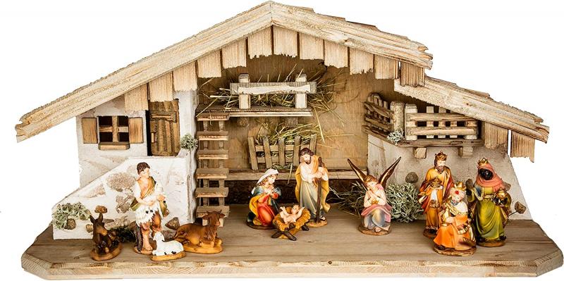 Weihnachtskrippe (W3) Krippenstall groß + Figuren